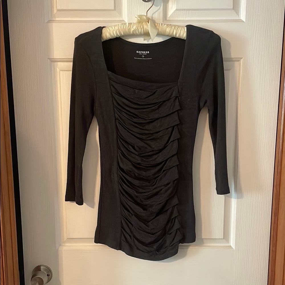 Express Black Ruched 3/4 Sleeve Blouse